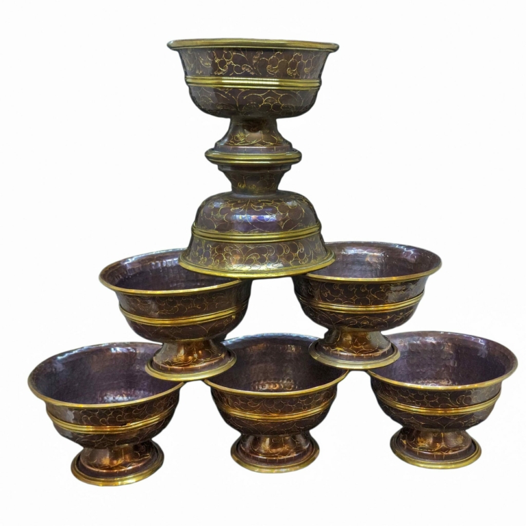 Copper Offering Bowl Set with Stand - 7 Pieces