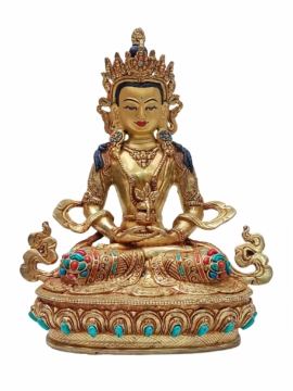 Aparimita Vajrayana Statue - Copper with Gold-Plated Face and Intricate Inlays