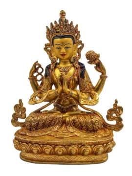 Gold-Plated Copper Chenrezig Statue of Compassion
