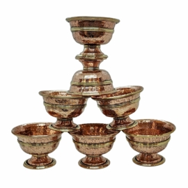 Juego de Cuencos de Ofrecimiento de Cobre con Soporte - 7 Piezas