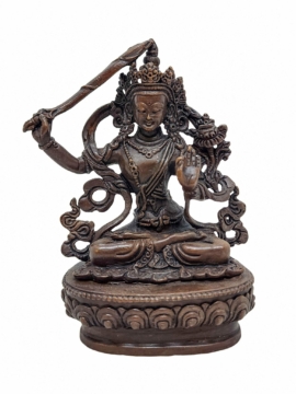 Chocolate Oxidized Copper Manjushree Statue - 9 cm