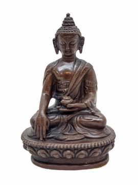 Handcrafted Copper Statue of Shakyamuni Buddha - 9 cm, Chocolate Oxidized Finish