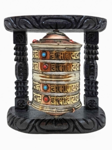 Buddhist Wall Prayer Wheel in Brass with Mantra