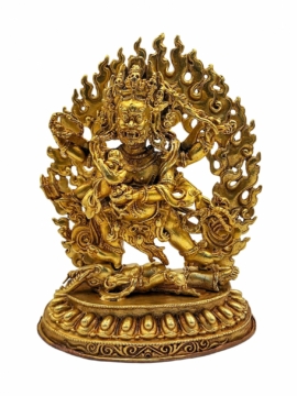 Black Mahakala Copper Statue with Gold Plating