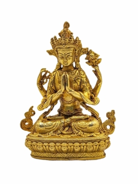 Elegant Gold-Plated Chenrezig Statue in Ceramic