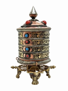 Brass Table Top Prayer Wheel with Double Dorje