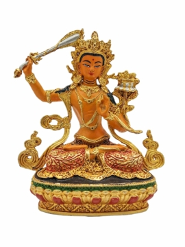 Copper Manjushree Miniature Statue with Traditional Finish