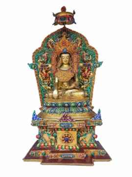 Shakyamuni Buddha Statue in Copper with Gold Finishing
