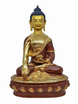 Divine Shakyamuni Buddha Statue - Copper with Gold Plating and Hand-Painted Face