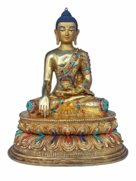 Stunning Copper Shakyamuni Buddha Statue with Gold Plating - 24 cm