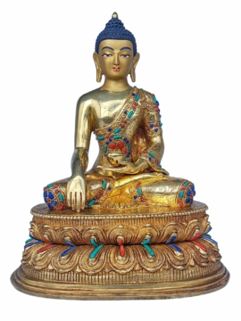 Copper Shakyamuni Buddha Statue with Gold Details