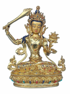 Copper Manjushree Statue with Gold Accents