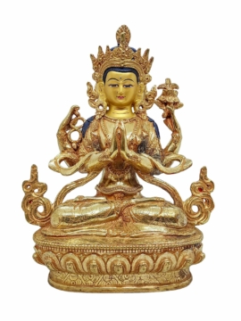 Gold-Plated Chenrezig Copper Statue 22 cm