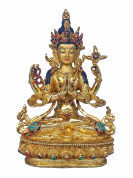 Copper Chenrezig Statue with Gold Detailing