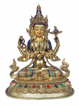 Copper Chenrezig Statue: 24 cm of Compassion and Wisdom with Gold Finishing