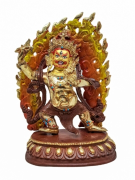 Powerful Vajrapani Buddha Statue in Copper with Gold Plating and Intricate Painted Details