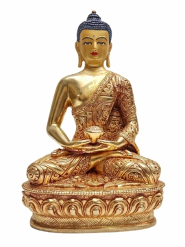 Elegant Shakyamuni Buddha Statue in Copper with Gold Plating