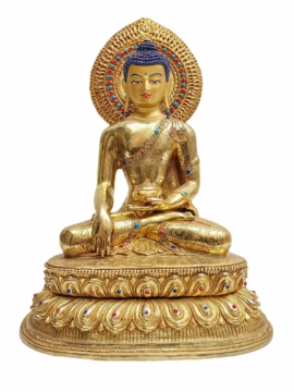Copper Shakyamuni Buddha Statue with Gold Plating and Painted Face