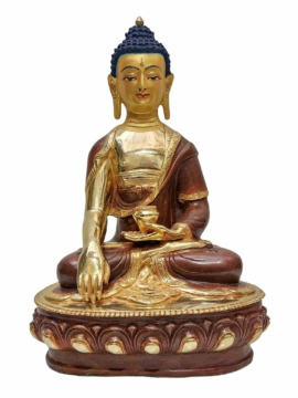 Shakyamuni Buddha Copper Statue with Gold Plating and Painted Face