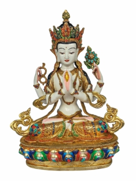 Chenrezig Statue with Partial Gold Plating in Copper - Embody Compassion and Wisdom