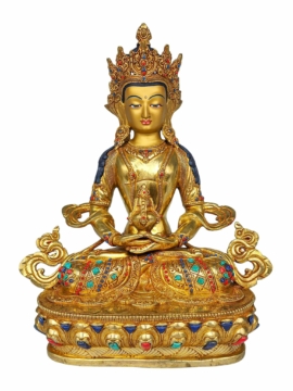 Stunning Apamita Copper Statue with Gold-Plated Finish and Stone Details - 33 cm
