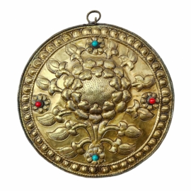 Brass Tibetan Calendar Wall Hanging with Lotus