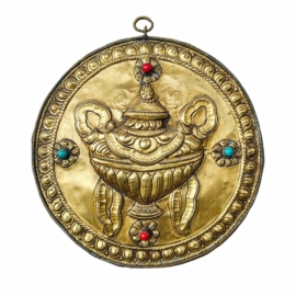 Colgante de pared tibetano de bronce con calendario y jarrón