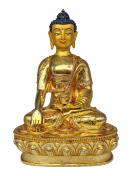 Shakyamuni Buddha Copper Statue with Gold Plating and Stone Accents