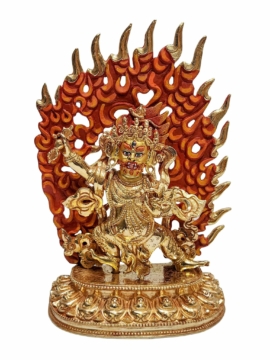 Vajrapani Copper Statue with Intricate Face Painting and Gold Finish