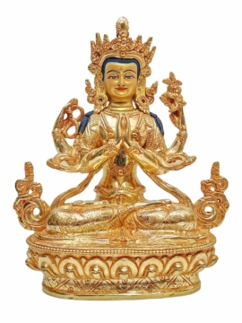Copper Chenrezig Statue with Gold Finishing