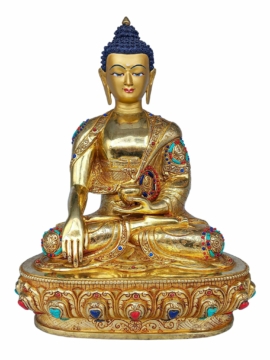 Superbe statue de Bouddha Shakyamuni en cuivre doré à l'or, mesurant 33 cm