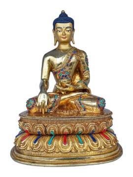 Statue en cuivre de Shakyamuni Bouddha avec visage en or