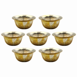 Juego de Cuencos de Ofrecimiento de Cobre con Acabado en Oro y Plata
