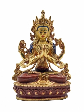 Copper Chenrezig Statue with Partially Gold-Plated Face