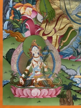 Hand-Painted Green Tara Thangka on Cotton Canvas