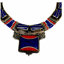 Collier tribal népalais en métal avec inlay de pierre