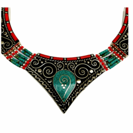 Collier Tribal Népalais en Métal avec Incrustation de Pierre