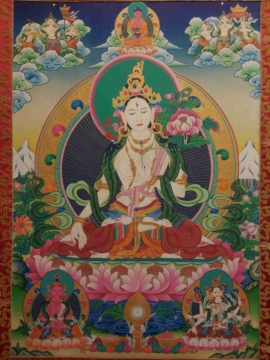 White Tara Thangka on Cotton Canvas
