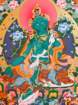 Green Tara Thangka on Cotton Canvas