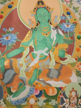 Green Tara Thangka on Cotton Canvas