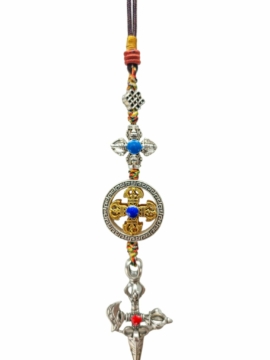 Amulette en métal bouddhiste avec dorje double et phurba