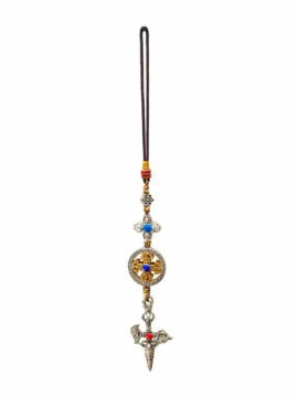 Amulette en métal bouddhiste avec dorje double et phurba