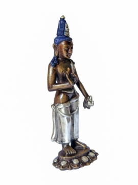 Statue en cuivre de Bouddha Maitreya avec oxydation argentée