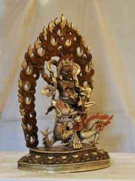 Statue en cuivre de Jambhala Blanc avec motif de dragon