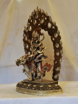 Statue en cuivre de Jambhala Blanc avec motif de dragon