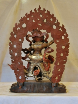 Statue en cuivre de Jambhala Blanc avec motif de dragon