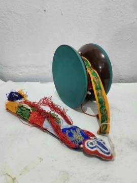 Chod Damaru Rosewood with Brocade Cover