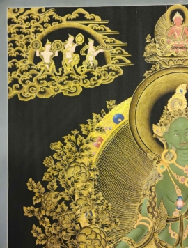 Green Tara Thangka on Cotton Canvas