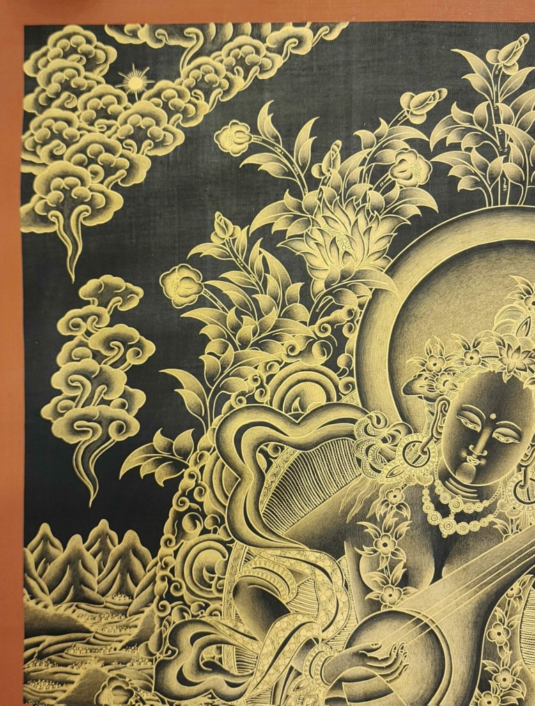 Saraswati Thangka Painting on Cotton Canvas