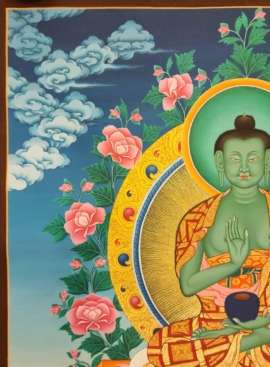 Amoghasiddhi Buddha Thangka on Cotton Canvas
